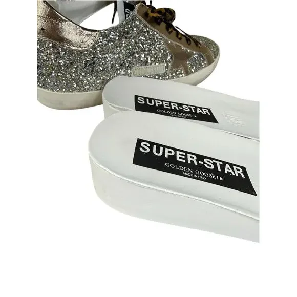 Golden Goose Superstar Glitter Star Sneakers Leopard Laces Italy US 10 - Picture 10 of 15